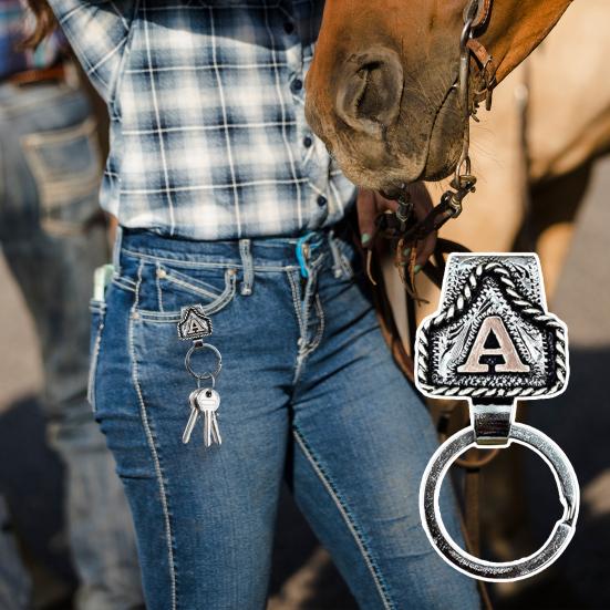 Western Cowboy Letter Keychain Vintage Initial A-Z Key Clip Metal Key Chain Belt Keyring Denim Style Accessory