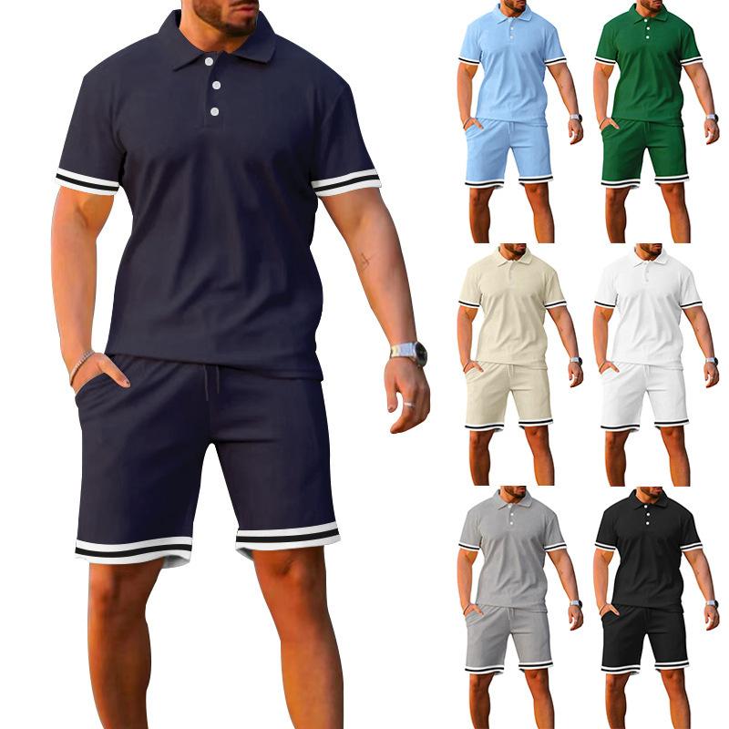 Frühling und Sommer Lockerer Fitnessanzug für Herren im Alltag, kurzärmeliges Poloshirt, kurzärmelige Shorts, zweiteiliges Set für Sport und Freizeit