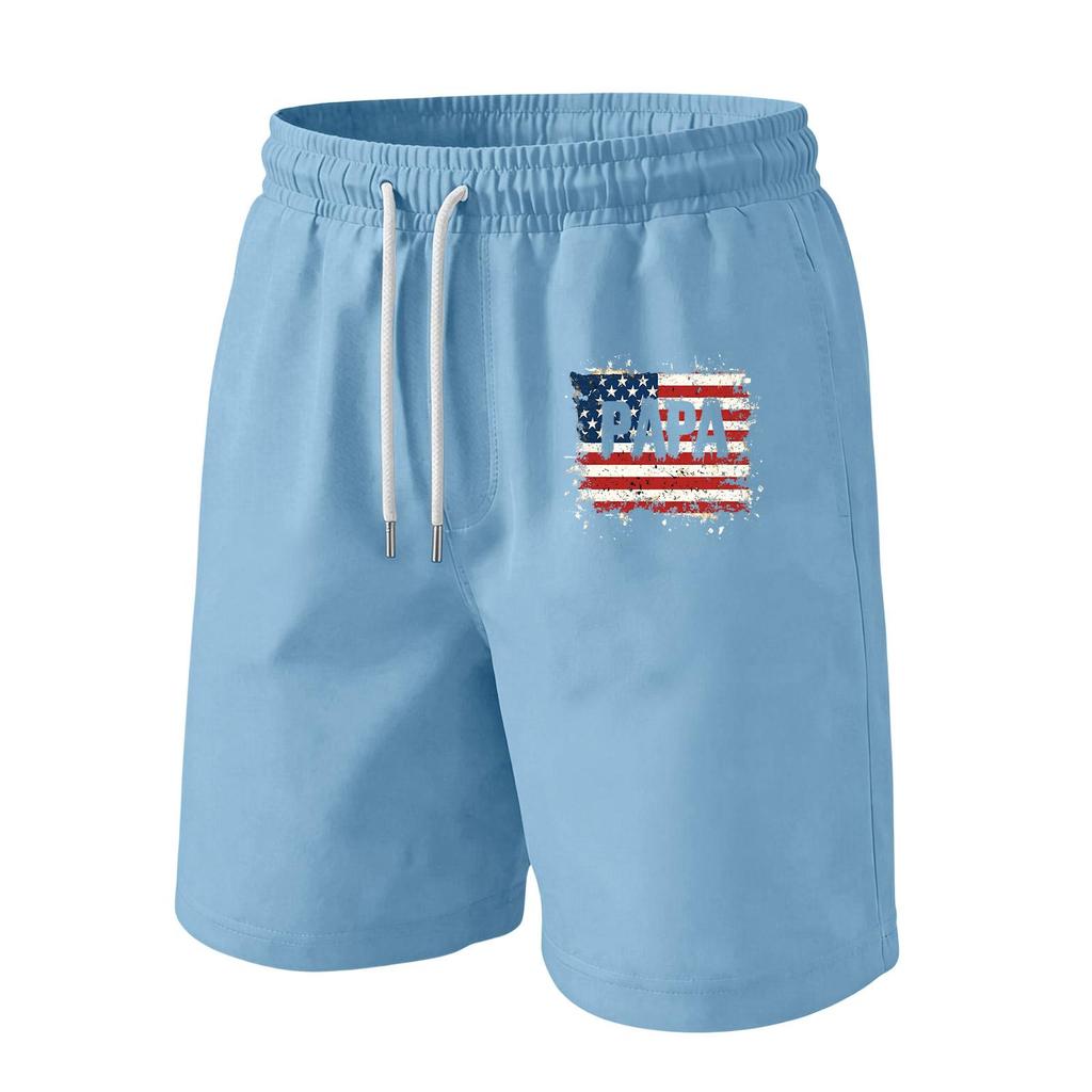 Men Drawstring Waist Casual Shorts with Flag Print Relaxed Fit Lightweight Soft Fabric Elastic Waistband for Daily Wear