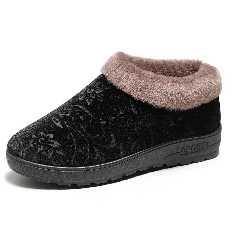  Winter Boots Women Shoes Warm Snow Boots Furry Fur Velvet Cotton Cloth Cozy Ankle Non-Slip Woman Booties Elderly Boots