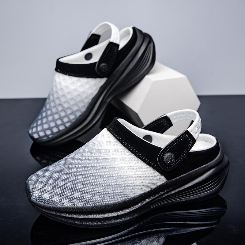 Men's Sandals Slip-On Anti-Slip Sports Bag Half Drag Shoes Mesh Breathable Lightweight Casual Beach Thick Sole Slippers Women