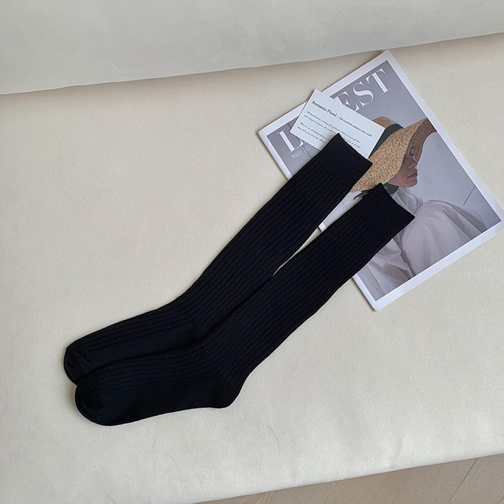 1 Pair Women Striped Knee Length Stockings Fashionable Solid Color Slim Fit Suitable Daily Wear Soft Comfortable Casual Socks