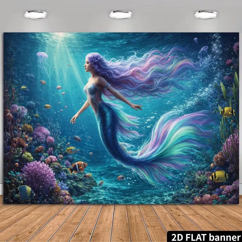 2D Magical Underwater Mermaid Backdrop Photography Background 47.2x31.5inch/120*80cm