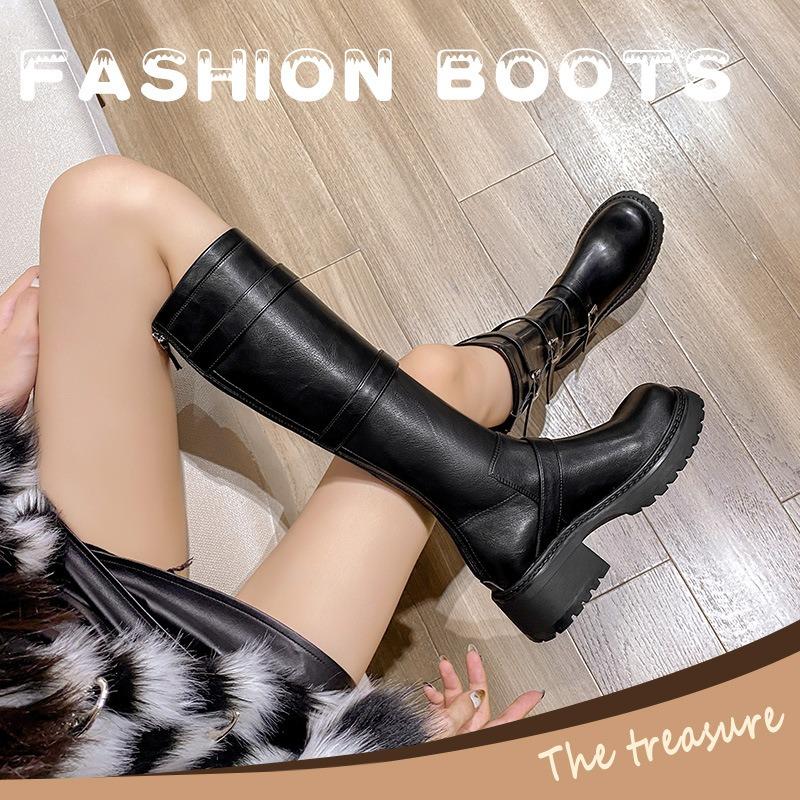 Cowhide version fashion high-heeled knight boots autumn new women's platform versatile but knee boots boots boots