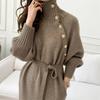 High-End Strickkleid Damen Herbst Winter Stretch Pullover Langes Kleid Damen Retro Chic Knöpfe Stilvoller Rollkragen Basiskleid