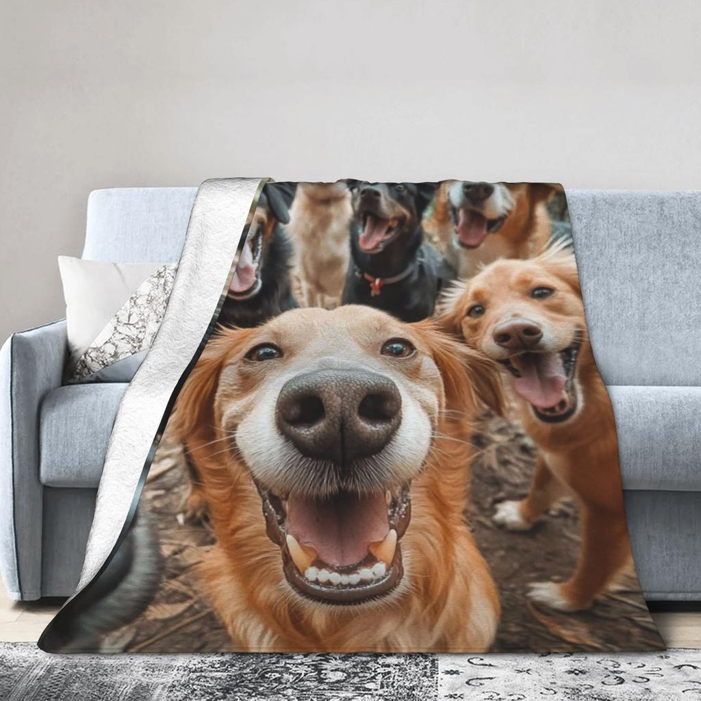 Funny Dog Selfie Flannel Blanket Winter  Super Soft Throw Blanket for Girls Boys Outdoor Comfortable Bedspread Sofa Bed Cover