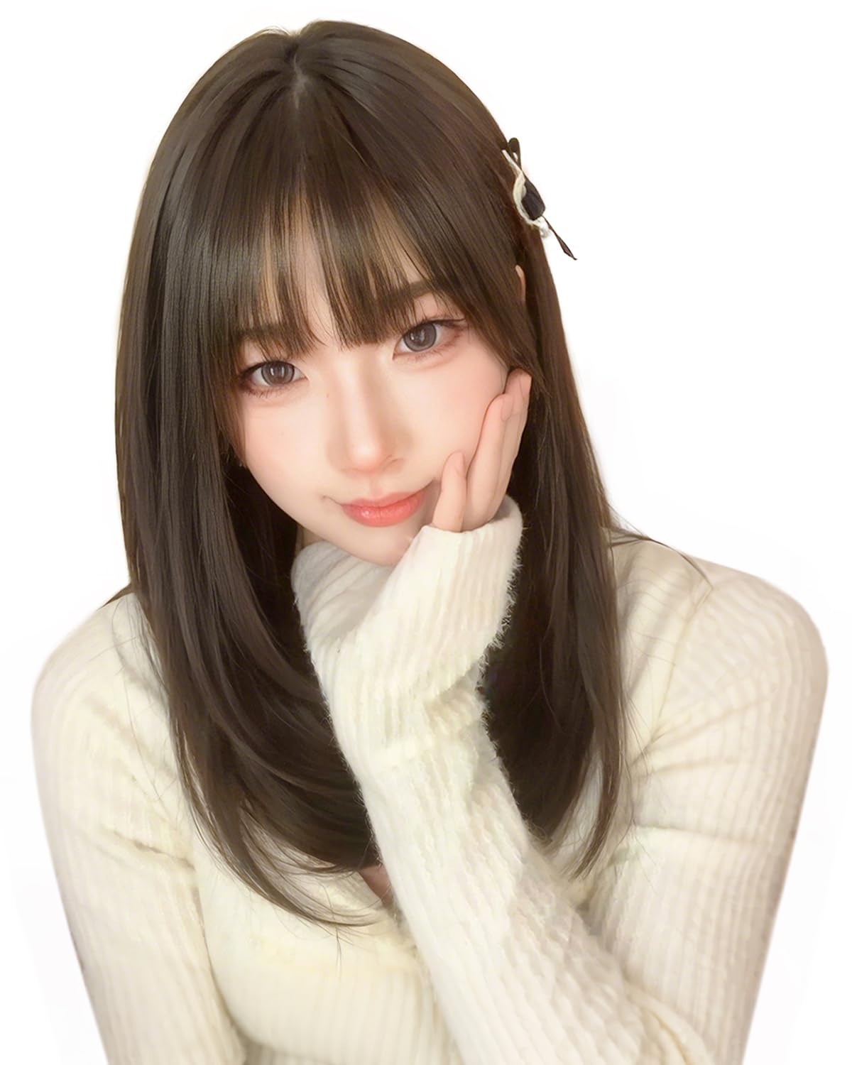 

PEACOCO Full Small with Ash Brown Wig, Medium, Straight, Semi-Long, Natural-Looking, Wig, Layered, Women s, Face, Cute, Straight, Net,