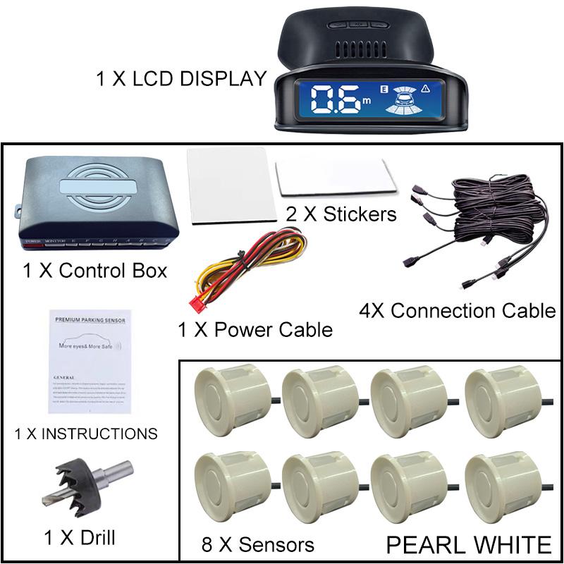 The LCD Monitoring 4-sensor Radar Detection System with Reversing Backlight Display Parking Sensor Has 12 Colors and 12V