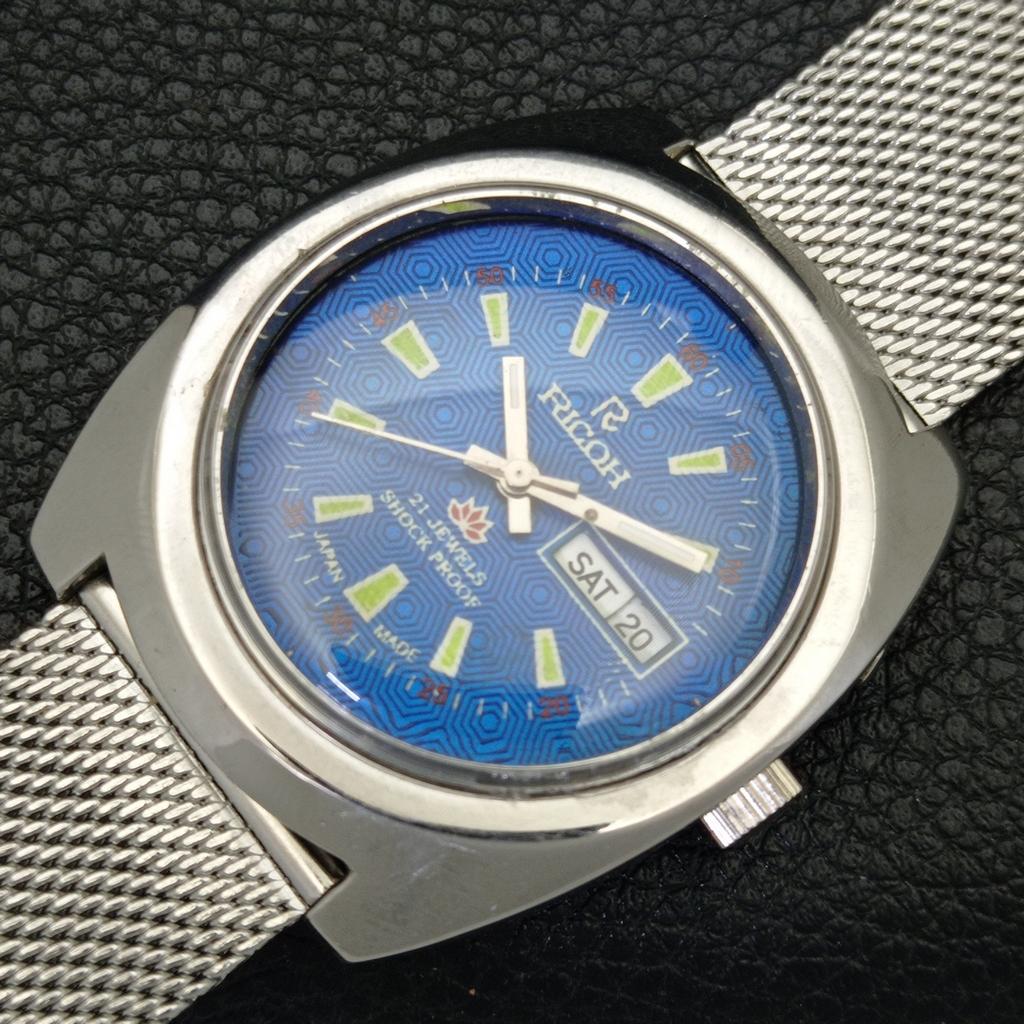 Ricoh R31 AUTOMATIC JAPAN MENS VINTAGE BLUE COLOR DIAL WATCH A701956-5 R207-a701956