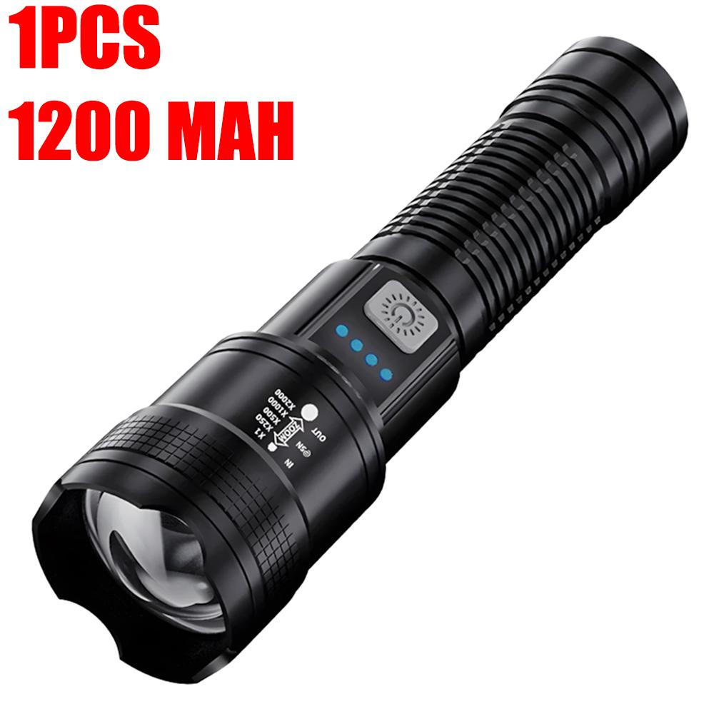 Powerful LED Strong Light Flashlights USB Rechargeable Tactical Zoom Torch with Built-in Battery Outdoor Camping Hunting Lantern