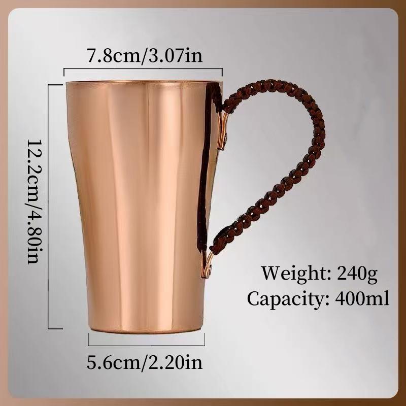 

Vintage Pure Copper Coffee Cup,Handcrafted Polishing Engraving Hammer Texture Woven Handle 400 ml Beer Mug,Tea Cup Tableware 400ml