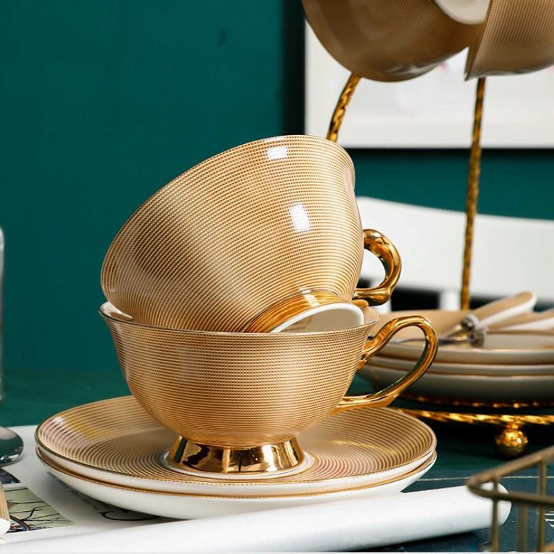 European Coffee Mug Set  Bone China Ceramic Tea Set Marble Stripe Luxury Gifts Porcelain Drinkware Tea Cups Couple Cup Gift Box