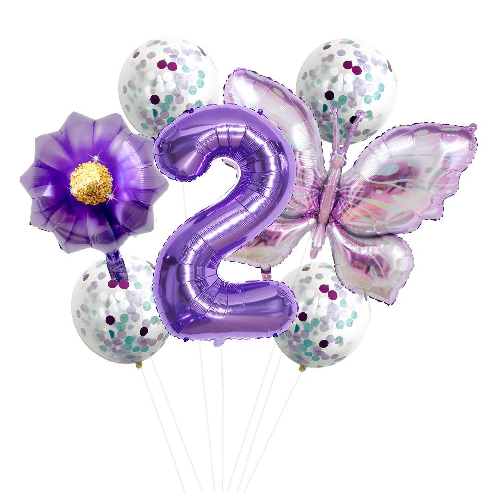 Butterfly 32 Inch Digital Flower Aluminum Film Balloon Set Baby Birthday Balloon Party Decoration Scene