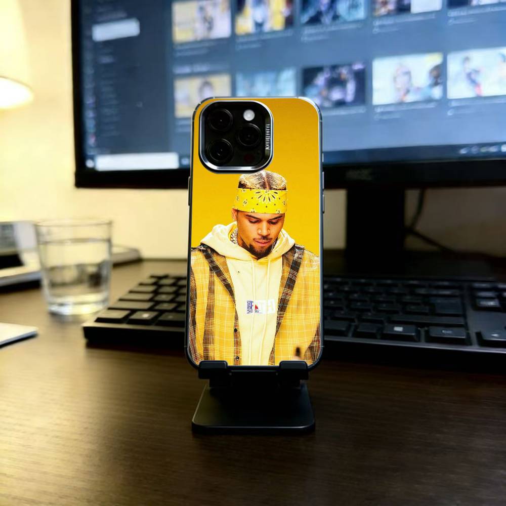 

Rapper C-Chris Brown Phone Case For iPhone 17,16,15,14,13,12,11 Plus,Pro Max,XS,Colored Silver Plated Inside Cover iPhone16Pro