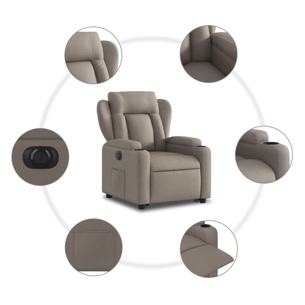 Electric Recliner Chair with Rising Function Taupe Fabric