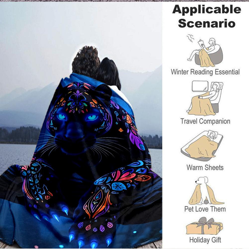 1PC Neon Panther Print Blanket, Throw For Sofa, Bed, Travel, Printing Blanket With Soft And Warm Fabric Yy250918163