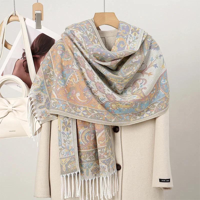 New Shawl Warm Winter Scarf Hijab Women Print Paisley Cashmere Pashmina Thick Wrap Head Neck Foulard Luxury  Blanket Echarpe