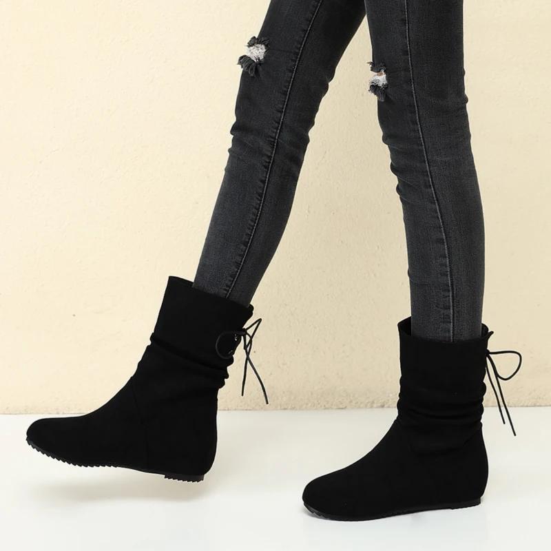 Fashion Vintage Warm Plush Women Ankle Boots Fashion Lace Up Short Booties Winter Comfort Internal Elevation Cotton Shoes