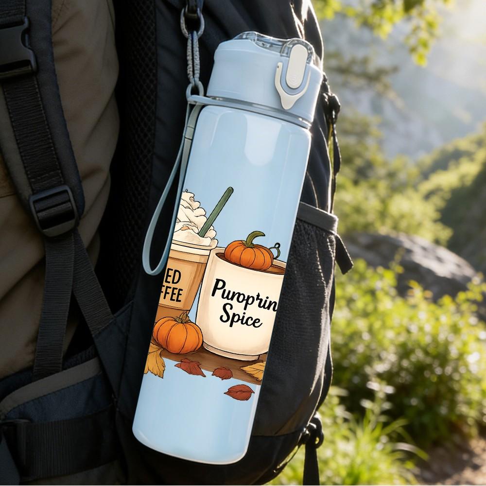 1PC Autumn Pumpkin Latte Cups 750ml Color Plastic Sports Water Bottle Leakproof Flip Straw Lid Suitable for Sports Office Home Use
