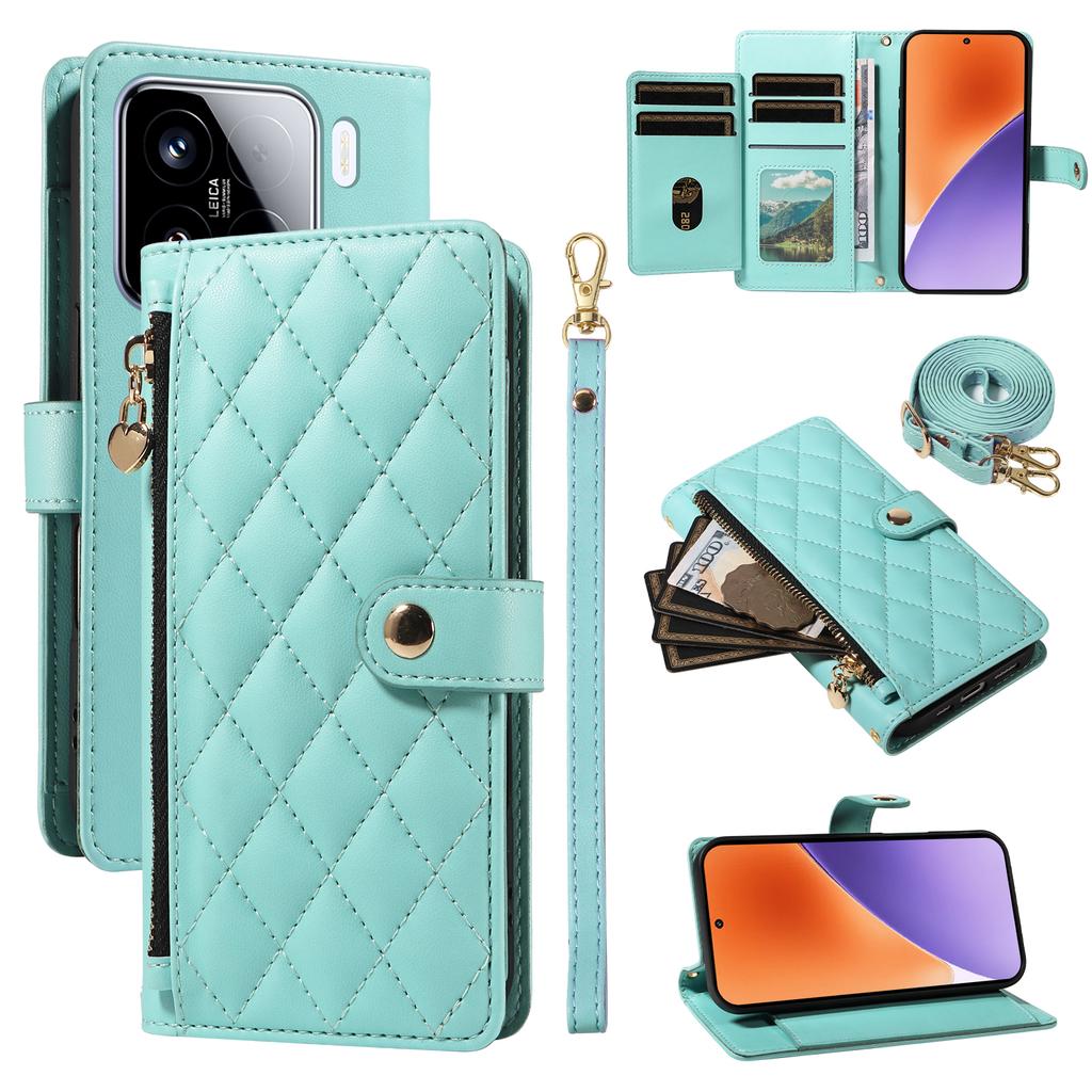 For Xiaomi 15 Wallet Case with Straps,Rhombus Leather Stand Phone Cover