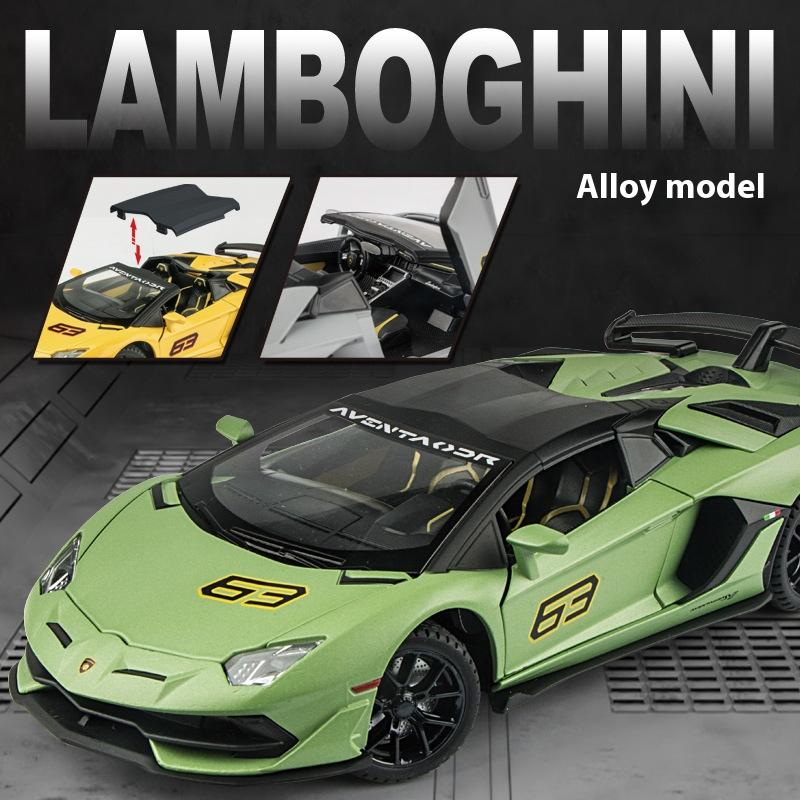 1/24 Scale Lamborghini Aventador SVJ63 Alloy Sports Car Diecast Metal Model Sound & Light Pull Back Childrens Toy Exquisite Decoration
