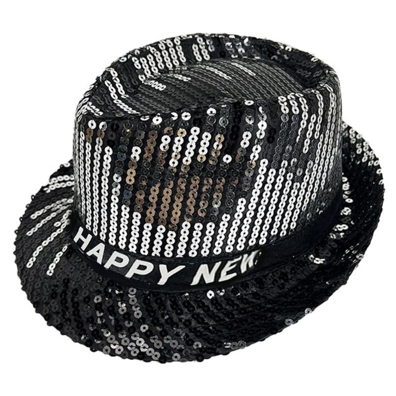 Sequined Oktoberfest Hat for Women Men New Year Eve Panama Hat Roll Brims Hat Cosplay Costume Adult Theme Party Accessory
