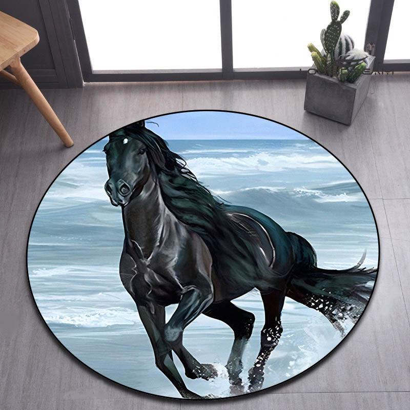 Pentium's Stallion Series Round Carpet Bohemian Style Hippie Decorative Carpet Non-slip Carpet Bedroom Living Room Home Decor