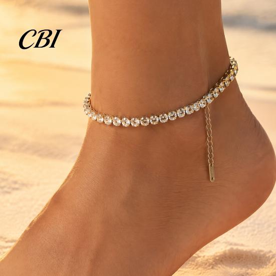 Beach Foot Accessory 4mm Cubic Zirconia Classic Tennis Bracelet, Adjustable Rhinestone Anklet Sparkling Zircon for Women, Hypoallergenic Dainty Ankle