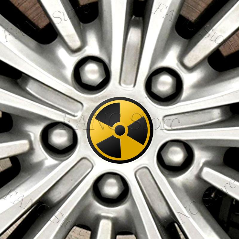 4 Stück 56/60mm Warnemblem für radioaktive Strahlung und biologische Gefahren Radnabenkappen für Auto Felgen-Nachrüstung staubdichte Abdeckungen Für Universelle Autos