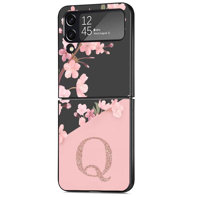 Flower Letter Pink Fashion Initial M N R Case For Samsung Galaxy Z Flip 3 4 5G Funda ZFlip 3 Black PC Hard Back Phone Capas