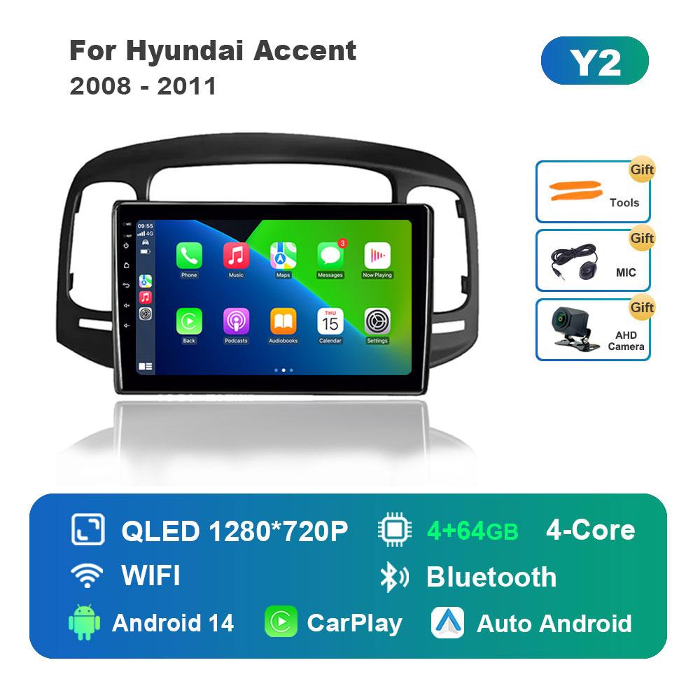 Car Radio Multimedia Player for Hyundai Accent 2008 - 2011 Android 14 System GPS Navigation HD Screen  WiFi Bluetooth Head Unit