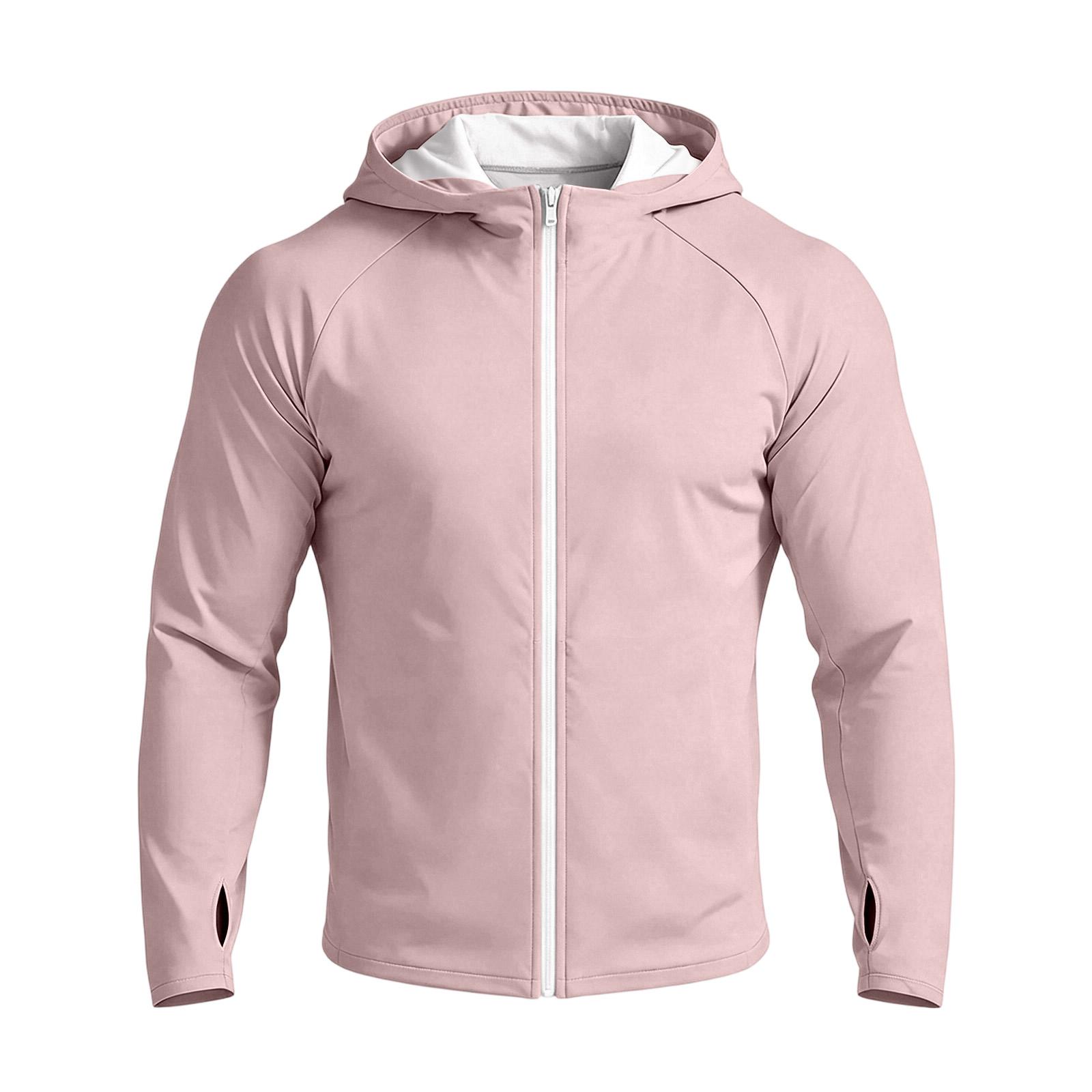 Men s Casual Raglan Sleeve Hooded Long Sleeve Sun Protection Jacket Lightweight Breathable Outdoor Zip Up Top S розовый