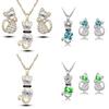 Cat 3pcs Crystal Shaped Necklace Earrings Jewelry Set  Gift Teen Girls For Women