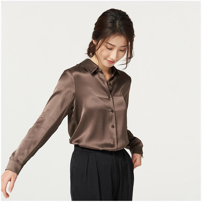 Saténové hedvábí z moruše Těžká hedvábná košile Dámská košile Blůza s dlouhým rukávem Dojíždění Jednobarevné Profesionální oděv