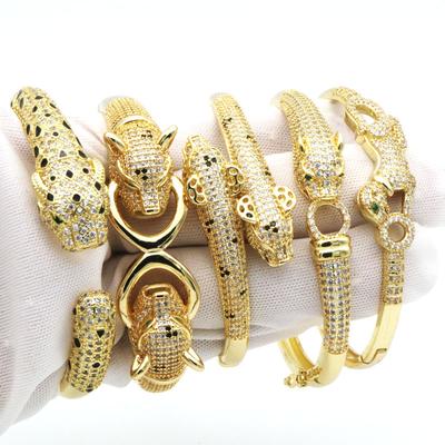 Europäischer und Amerikanischer Retro Neuer Leopardenarmreif Übertriebener Trend Zirkon Leopard Öffnungsarmreif