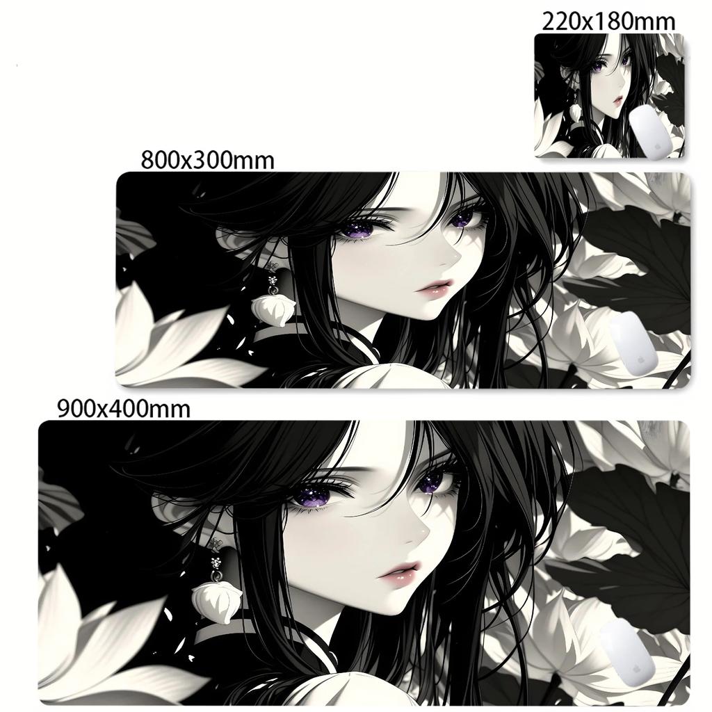 XXL Anime Girl Cool Mouse Pad Black White Mousepad Large Gaming Keyboard Pad Office Pc Accessories Desk Mat PC Cabinet Mats Rug