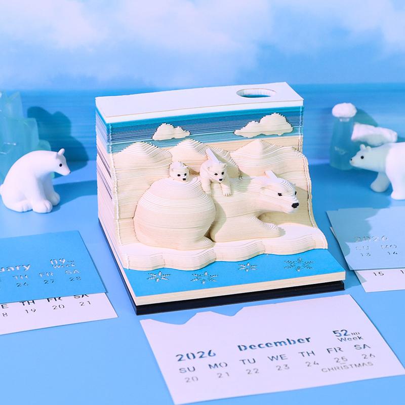 Calendario Segnatempo 2026 Calendario da Tavolo con Luce LED Calendario 3D a Strappo Arte Intaglio Carta Blocco Appunti Promemoria Regalo Natale