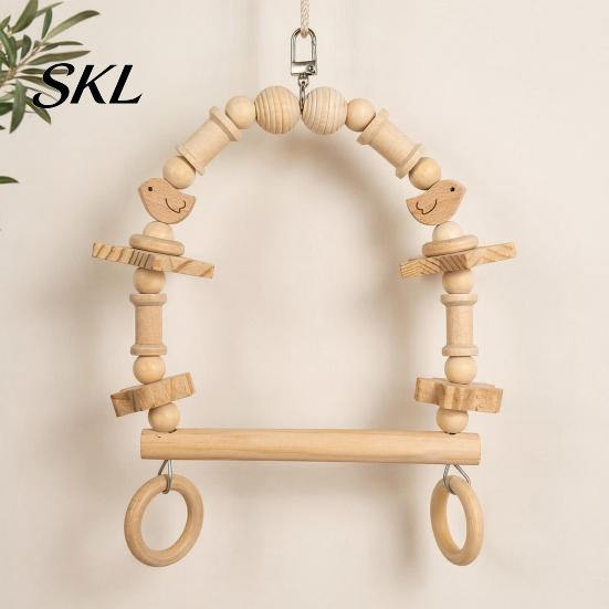 Parrot Beak Care Toy Bird Swing Perch, Wooden Blocks Chew Toy, Beaded Arch Chewing Accessory Swing, Cage for Lovebird Budgie Cockatiel Conure