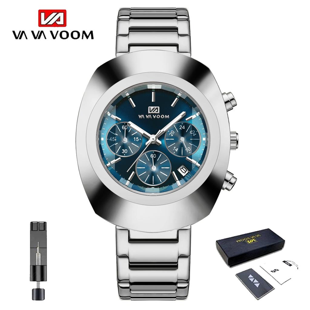 VA VA VOOM Classic Men Quartz Watches Stainless Steel Waterproof Analog Watch with Date Fashion Wristwatch Luxury Business Men's Dress Watch