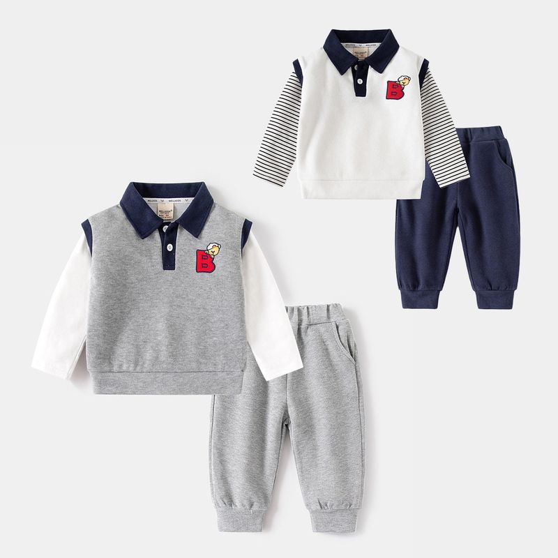 Children's Clothing Spring and Autumn Kids Lapel Suit K-style Boys False Two-Piece Sweaters Baby Casual Pants Twinset Outfit
