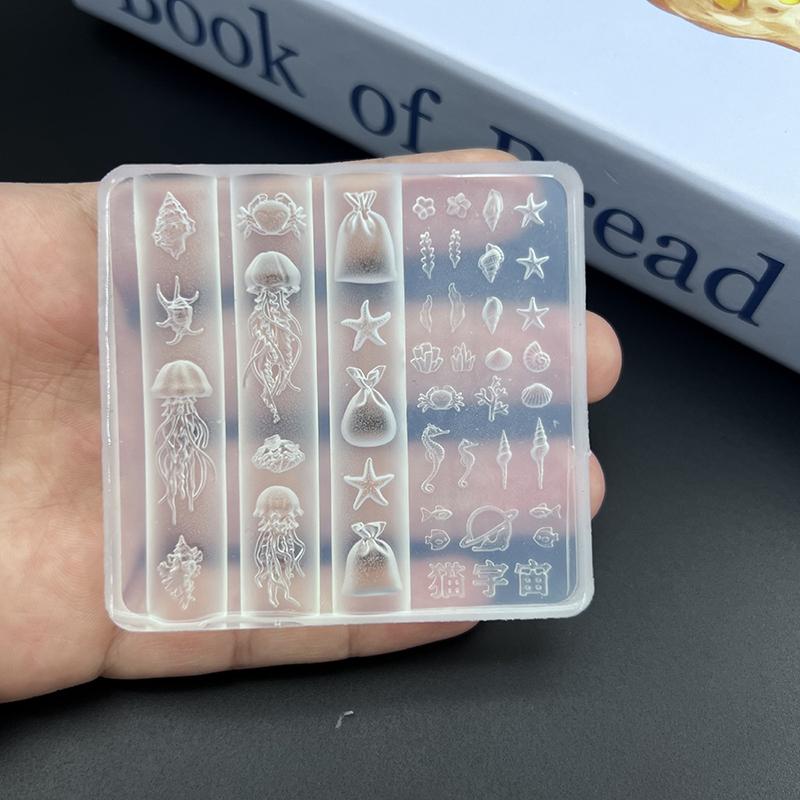 Nail Art Soft Silicone Mold Jellyfish Fishtail Molds 3D Silicone Carved Ocean Style Diy Nail Design Template Nail Accessories