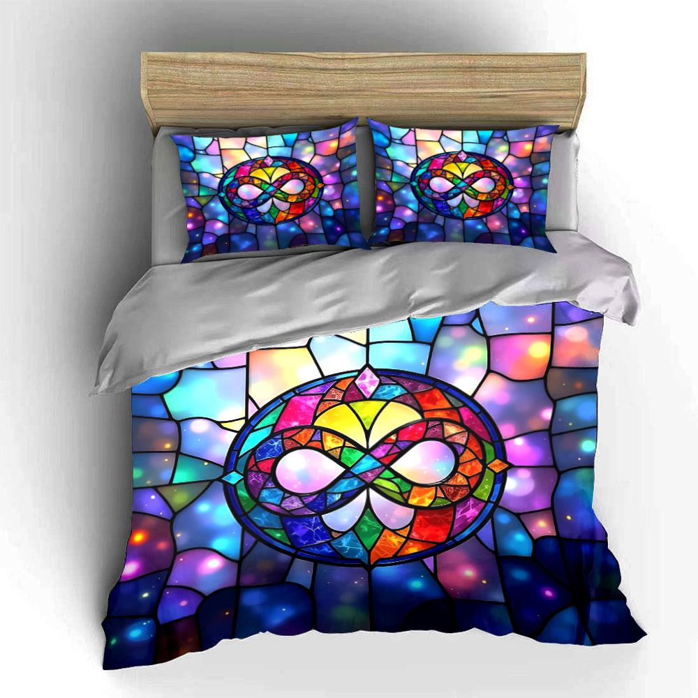 Colorful Stained Glass Art Decor Bedding Set with 1 Duvet Cover 2 Pillowcases Single Double King Queen, Gift