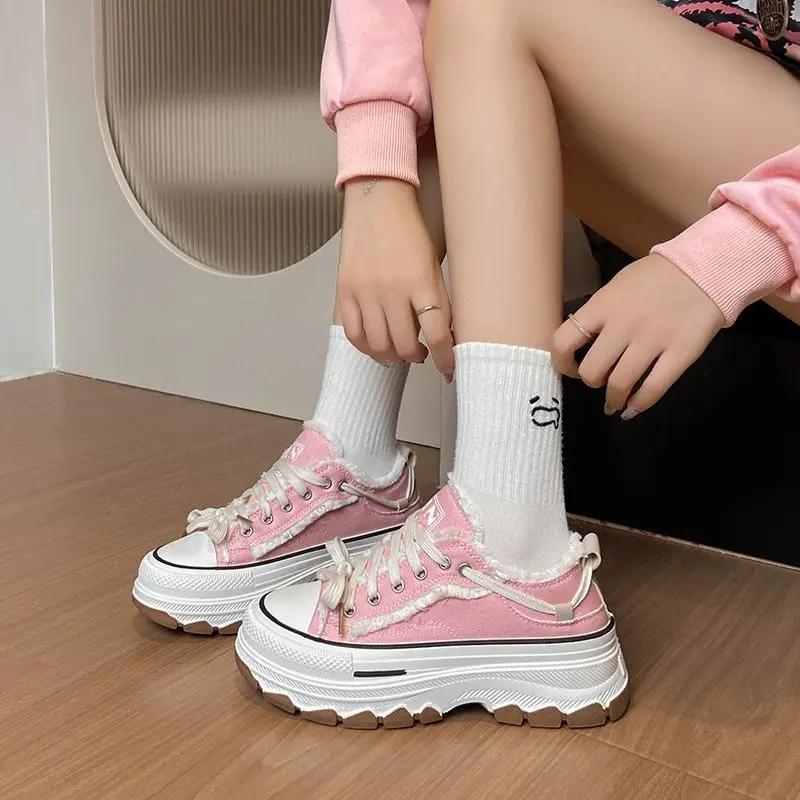 Fashion Round Toe Lace Up Shoes for Women Light Y2k Fashion Comfortable and Elegant Vulcanized Shoe Trends 2025 Korean 39 Woman Footwear