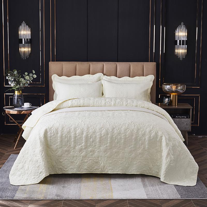 Washable Quilted Cotton Bedspread 3-Piece Set with Cotton-Filled Design