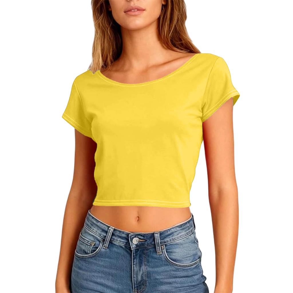 Women Summer Slim Fit Short Sleeve Crop Tops Sexy Backless T-Shirts