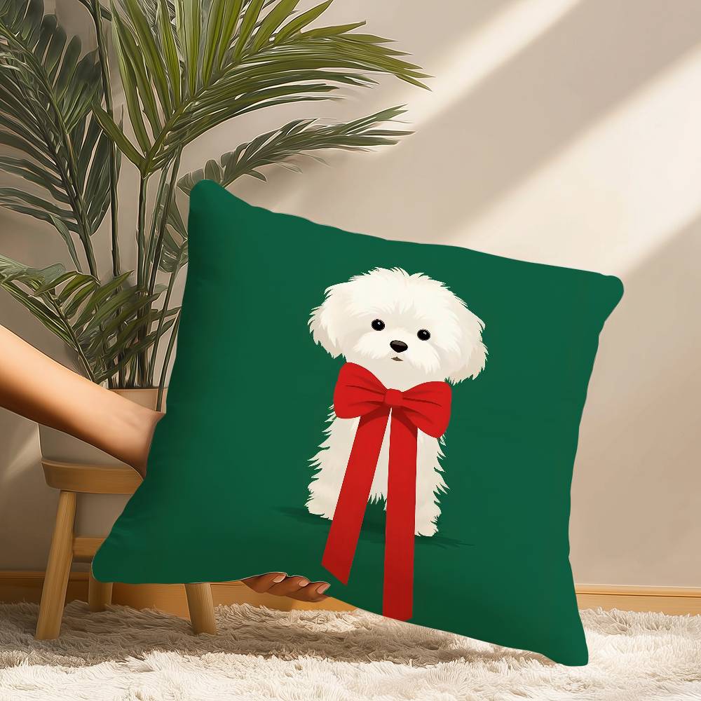 Christmas Puppy Pillow Case Short Plush Print Cushion Cover Square Throw Pillow Covers Sofa Home Decor