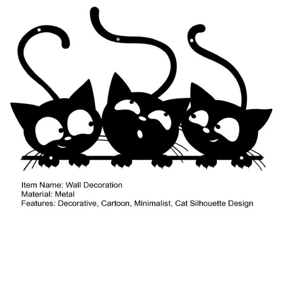 Cute Nursery Wall Decor Metal Black Cat Art, Cartoon Kitten Silhouette Decoration, Decorative Creative Lover Gifts Sculpture for Lovers, Minimalist