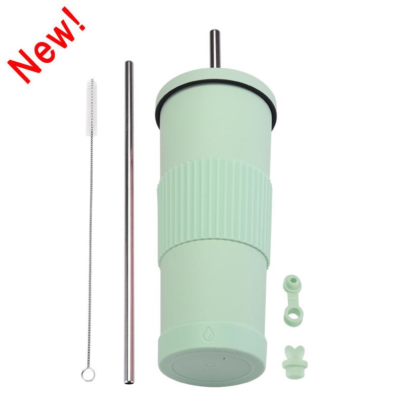 830Ml Stainless Steel Straw Cup Large Capacity Non-Slip Sleeve Straw Thermos Cup Simple Car Water Cup