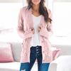 Womens Solid Color Cardigan Long Sleeve Pockets Open Front Knit Sweaters Coat