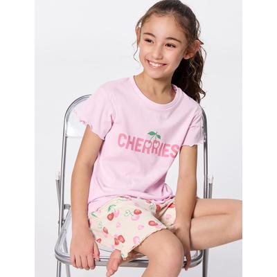 Girls Cotton Lounge Set  Short Sleeve   Shorts   Cherry 